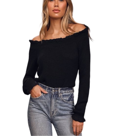 Lulus Sweaters - Lulu’s Staying Stylish Black Off The Shoulder Knit Sweater L NWT